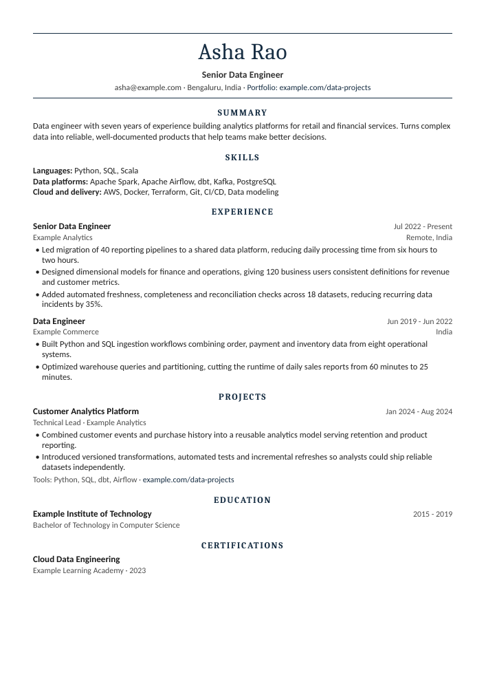 Executive single-column ATS resume template for Directors, VP Engineering, CFOs, Investment Bankers - free Word and PDF download