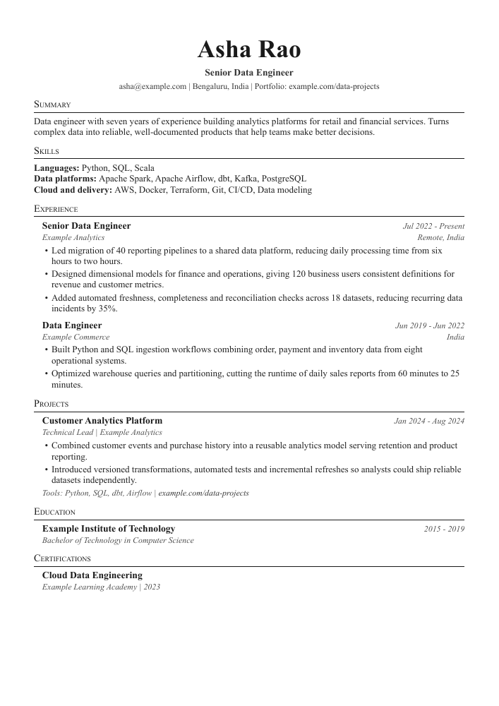 Folio single-column ATS resume template for Operations Managers, Project Coordinators, Analysts - free Word and PDF download