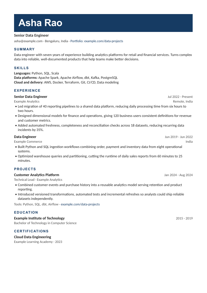 Marquee single-column ATS resume template for College Freshers, B.Tech Graduates, Early-Career Professionals - free Word and PDF download